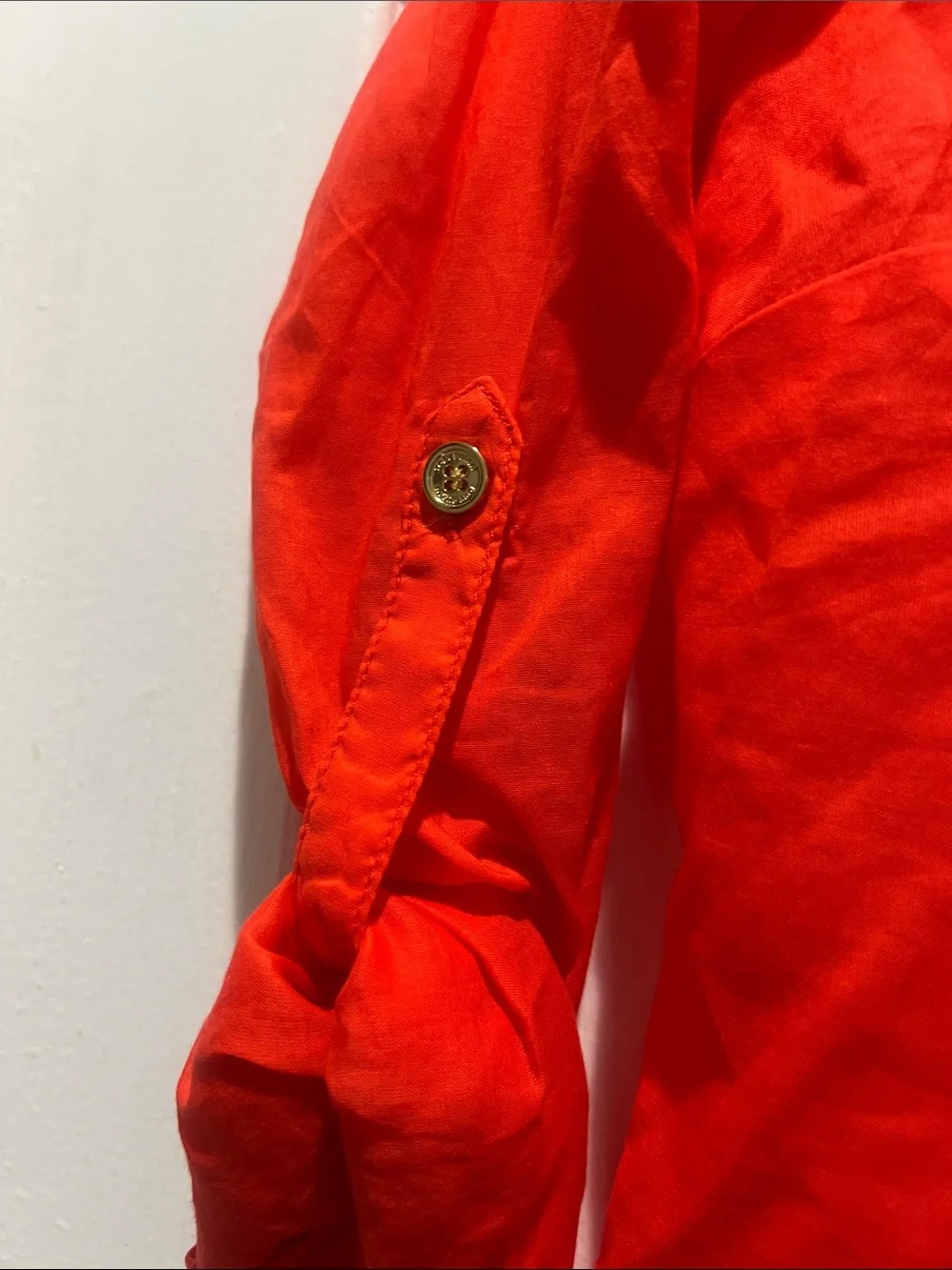 Tory Burch Orange Top with Gold Buttons and Signature Logo